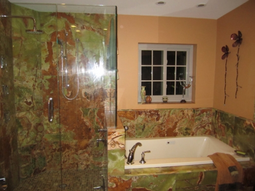 Traditional Dramatic Bathroom Design, Green Onyx